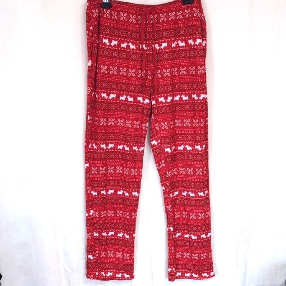Laura Ashley Plush Lounge Pant Red Fair Isle Scottie Print Size Large
